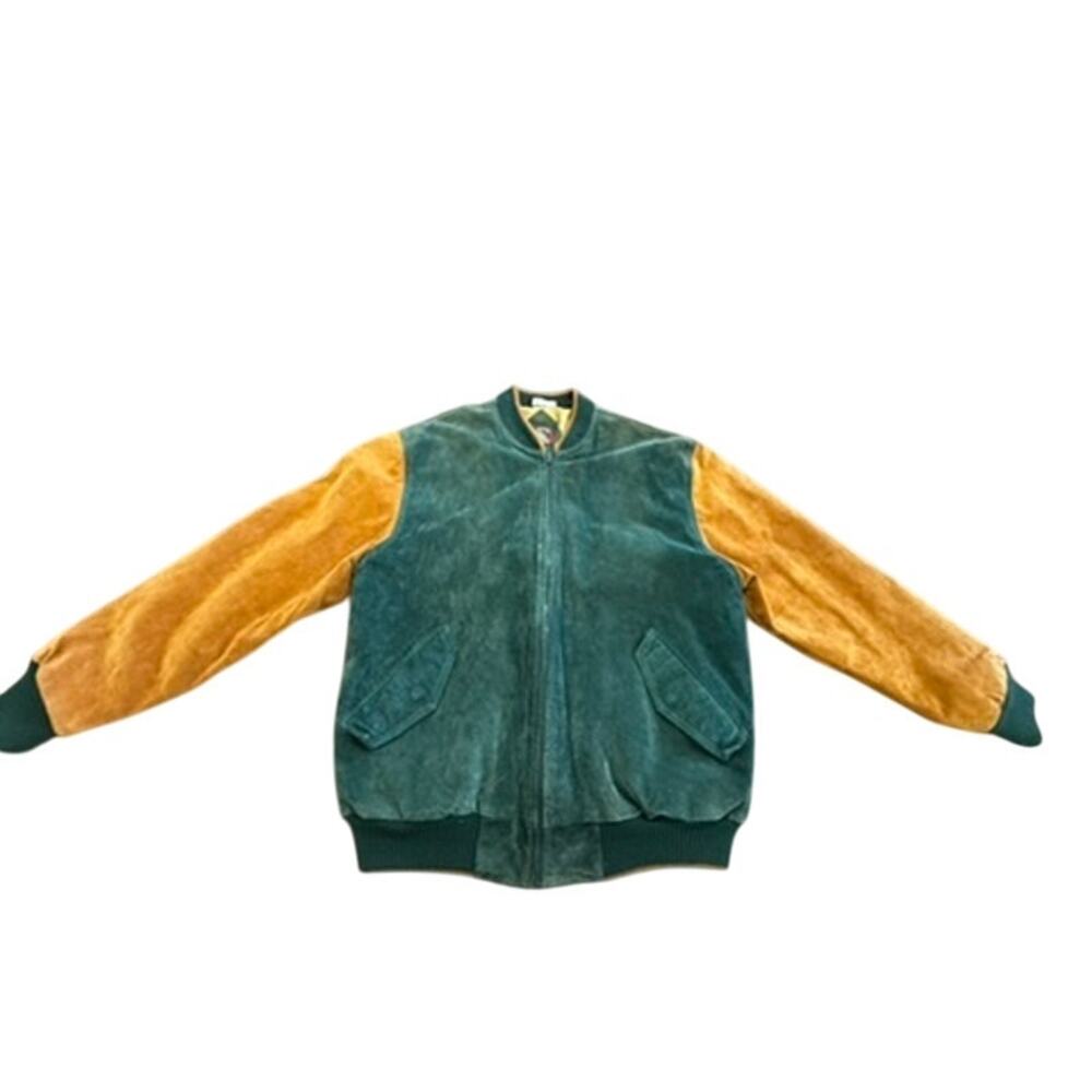 "AUTHENTIC IMPORTS"‎ Mens Suede Leather Varsity Zip Up Jacket SZ XL SOME FADING